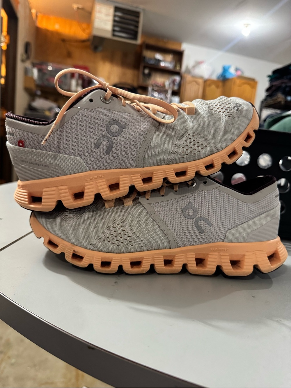 On cloud X Women’s Silver Almond Peach Running Shoes Size 7.5